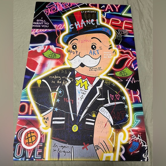 Colorful Pop Art Monopoly Man Wall Art Print - White Yellow Accents